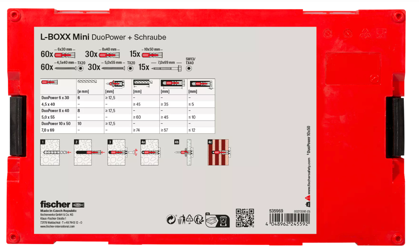 FISCHER L-BOXX mini DuoPower wall plugs + screws - 210 pcs