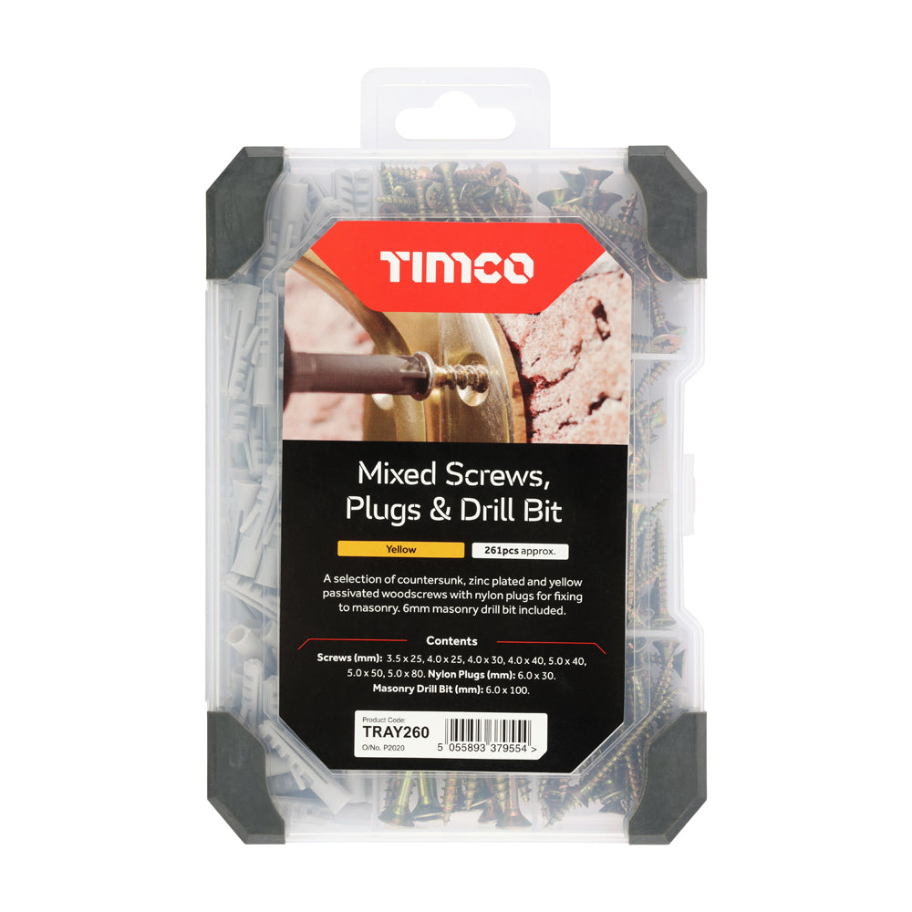 TIMCO Screws, Plug & Drill Bit Mixed Tray - Yellow - 251 pcs