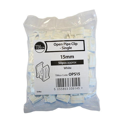 Single Snap-In Open Pipe Clips - White