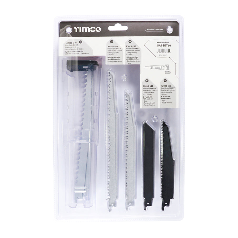 TIMCO Reciprocating Saw Blade Mixed Set Wood & Metal Cutting High Carbon Steel & Bi-Metal