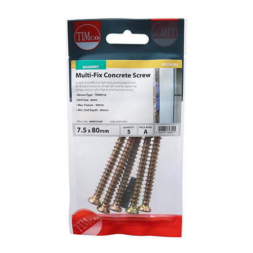 Concrete Screws - TX - Flat Countersunk - Yellow