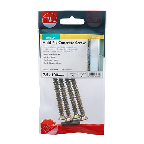 Concrete Screws - TX - Flat Countersunk - Yellow