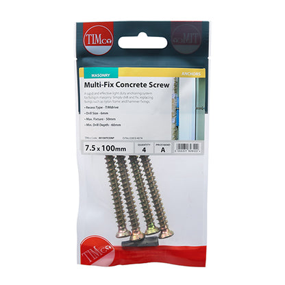 Concrete Screws - TX - Flat Countersunk - Yellow