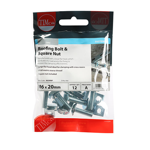 TIMCO Roofing Bolts & Square Nuts - Zinc