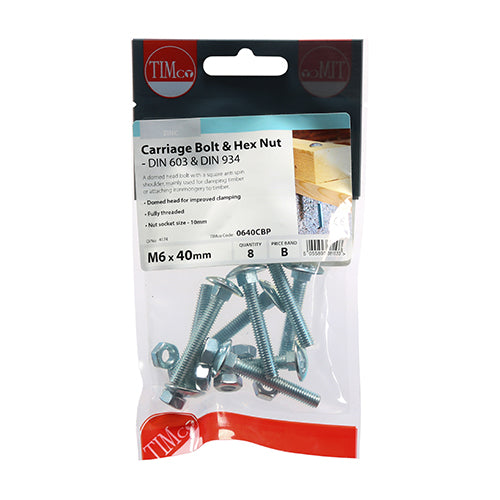 TIMCO Carriage Bolts & Hex Full Nut - Zinc