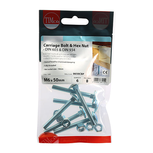 TIMCO Carriage Bolts & Hex Full Nut - Zinc