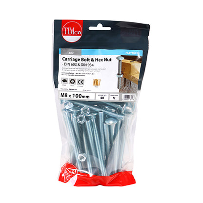 TIMCO Carriage Bolts & Hex Full Nut - Zinc