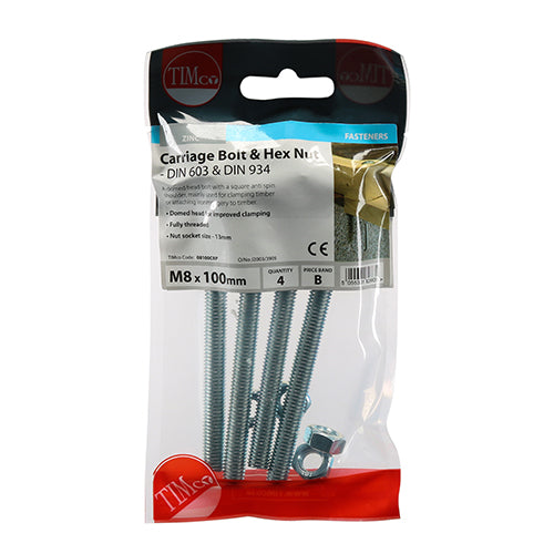 TIMCO Carriage Bolts & Hex Full Nut - Zinc