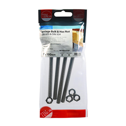 TIMCO Carriage Bolt & Nut - Stainless Steel