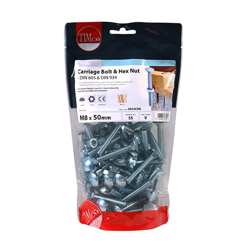 TIMCO Carriage Bolts & Hex Full Nut - Zinc