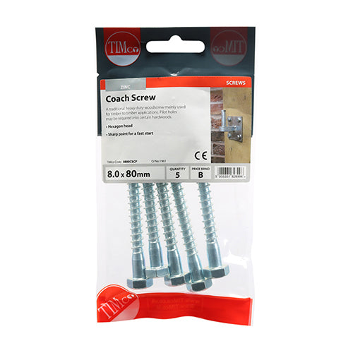 TIMCO Coach Screws - Hex Head - Zinc