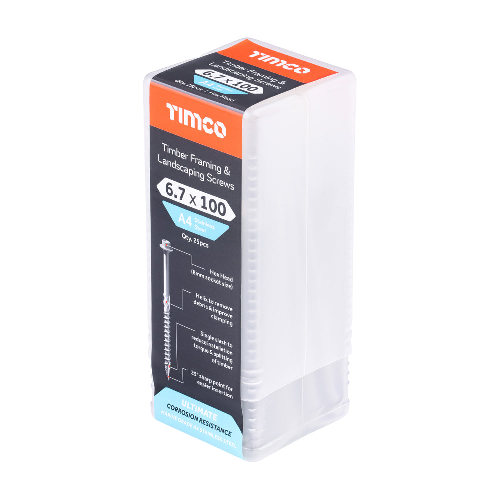 TIMCO Timber Screws Hex Flange Head - A4 Stainless Steel
