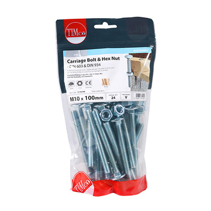 TIMCO Carriage Bolts & Hex Full Nut - Zinc