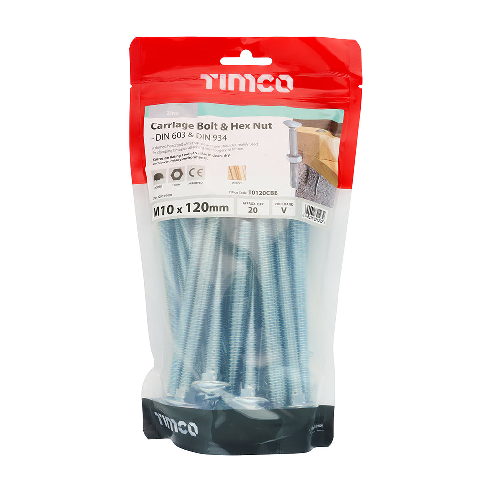 TIMCO Carriage Bolts & Hex Full Nut - Zinc