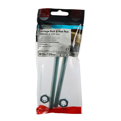 TIMCO Carriage Bolts & Hex Full Nut - Zinc