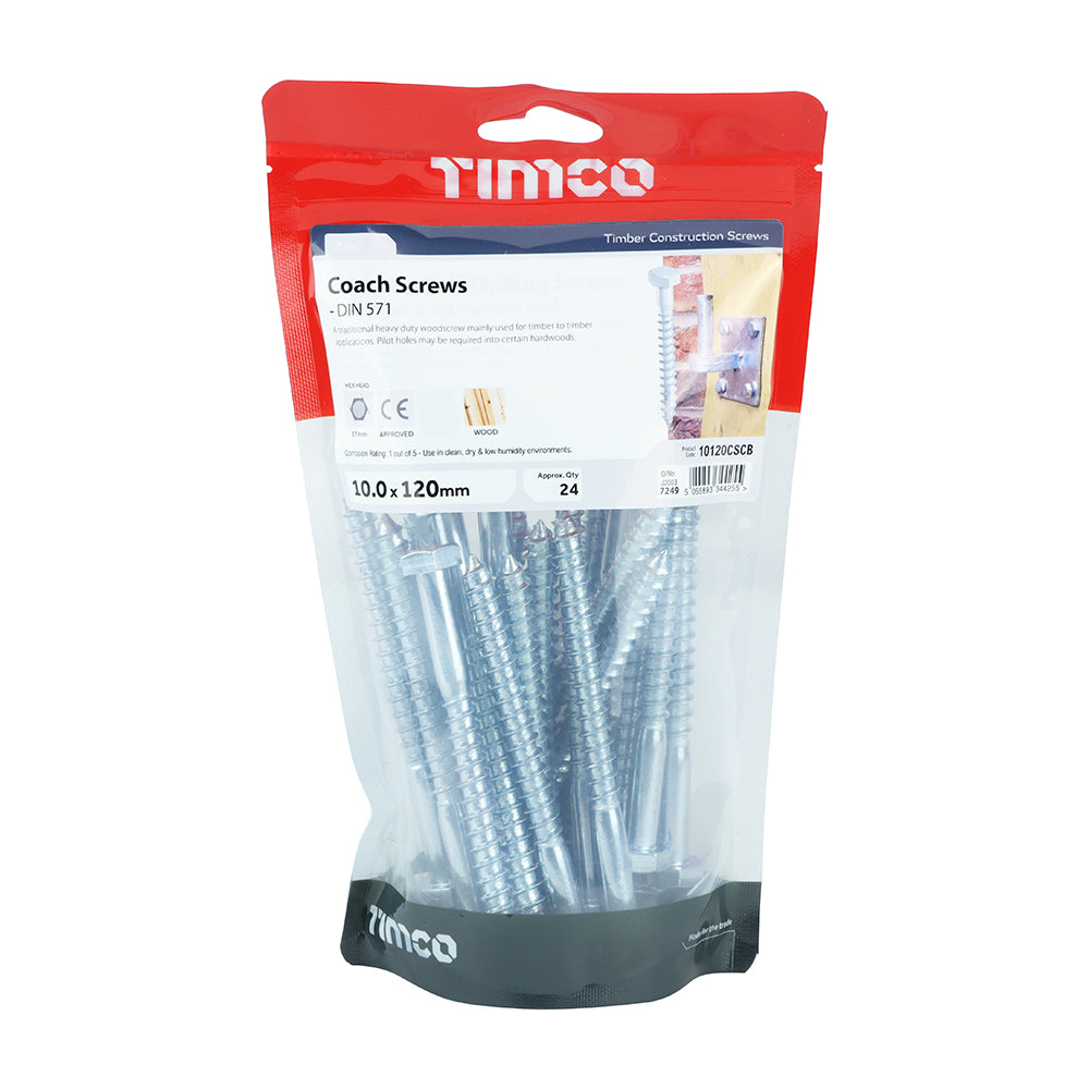 TIMCO Coach Screws - Hex Head - Zinc
