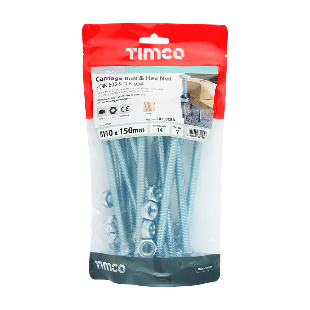 TIMCO Carriage Bolts & Hex Full Nut - Zinc