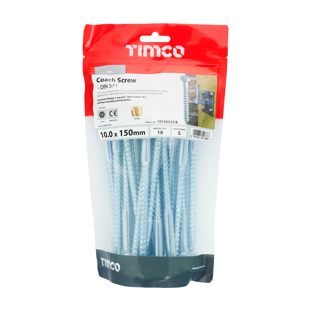 TIMCO Coach Screws - Hex Head - Zinc