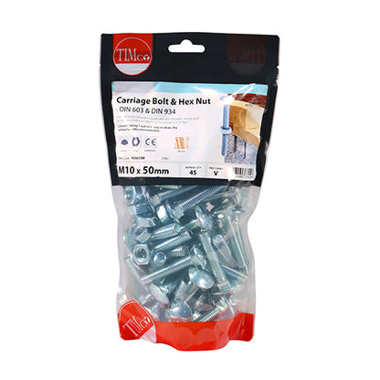 TIMCO Carriage Bolts & Hex Full Nut - Zinc