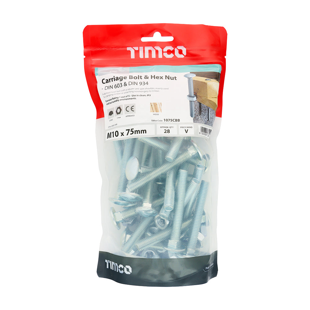 TIMCO Carriage Bolts & Hex Full Nut - Zinc