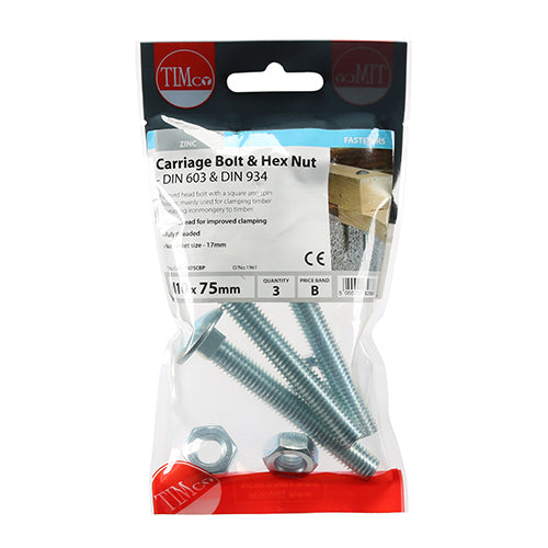 TIMCO Carriage Bolts & Hex Full Nut - Zinc