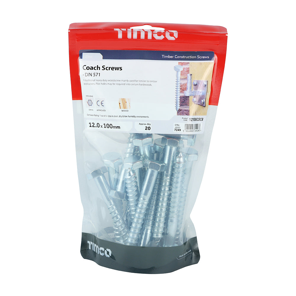 TIMCO Coach Screws - Hex Head - Zinc