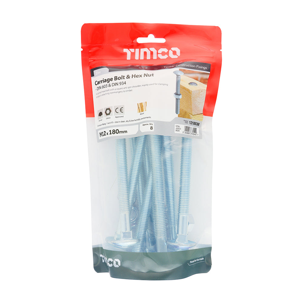 TIMCO Carriage Bolts & Hex Full Nut - Zinc