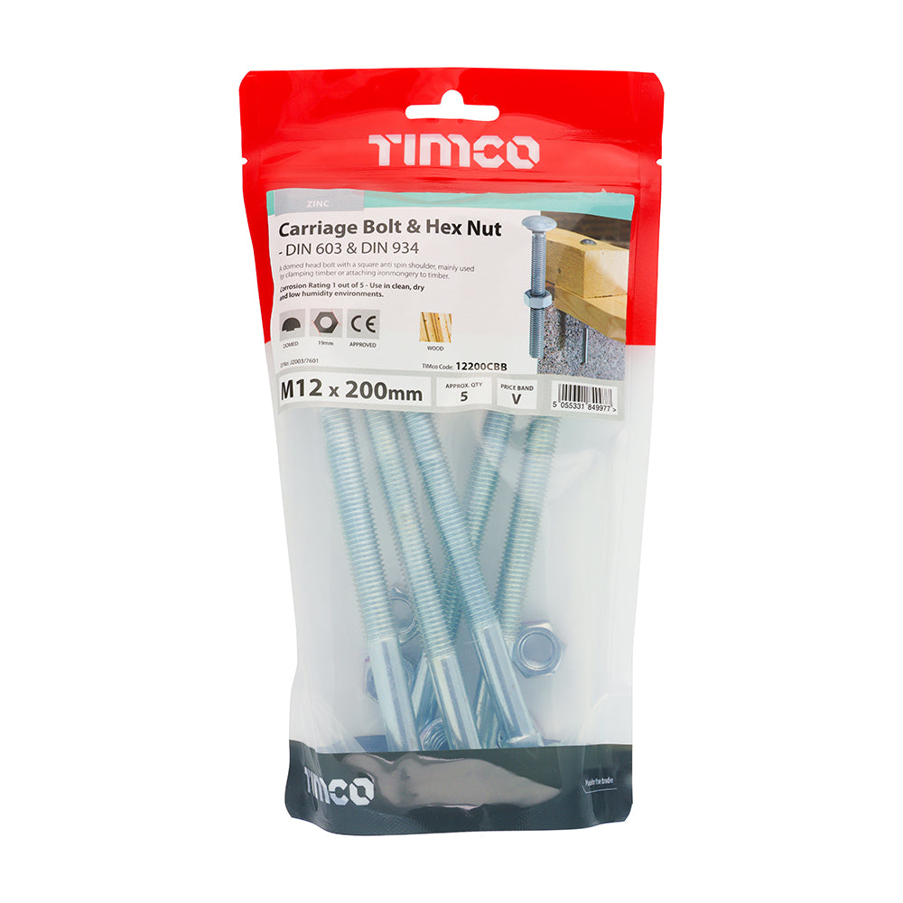 TIMCO Carriage Bolts & Hex Full Nut - Zinc