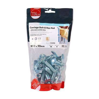 TIMCO Carriage Bolts & Hex Full Nut - Zinc