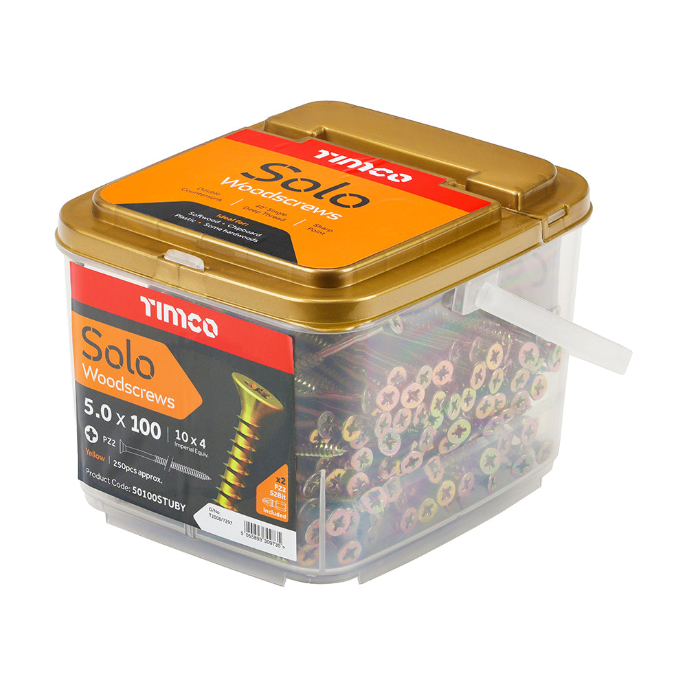 TIMCO Solo Countersunk Woodscrews - Yellow - TUB