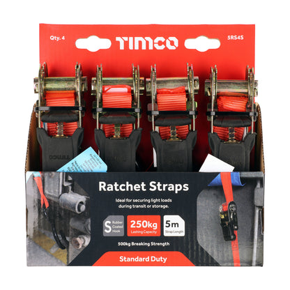 TIMCO Ratchet Straps - S Hook - Standard Duty - 4 pcs
