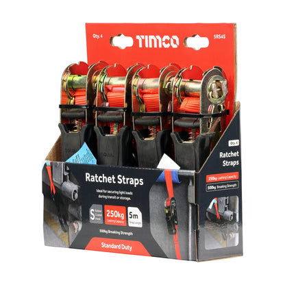 TIMCO Ratchet Straps - S Hook - Standard Duty - 4 pcs