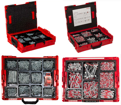 FISCHER L-BOXX BUNDLE - 1700 pcs PowerFast II PZ screws + 833 pcs DuoLine plugs + 32 pcs bit set