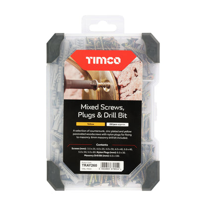 TIMCO Screws, Plug & Drill Bit Mixed Tray - Yellow - 251 pcs