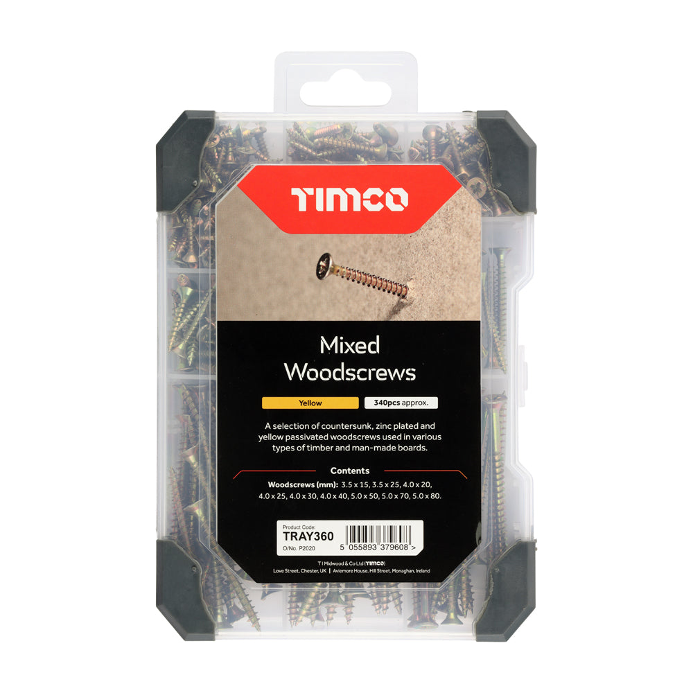 TIMCO Countersunk Woodscrews Mixed Tray - Yellow - 340 pcs