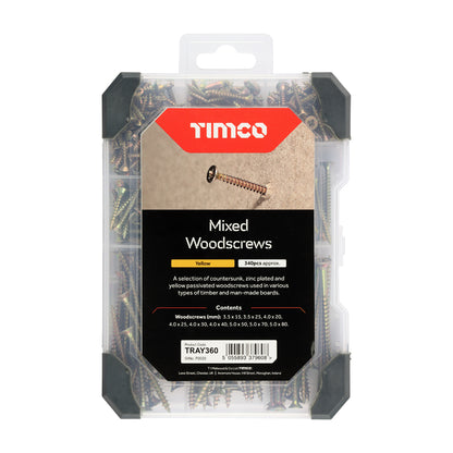 TIMCO Countersunk Woodscrews Mixed Tray - Yellow - 340 pcs
