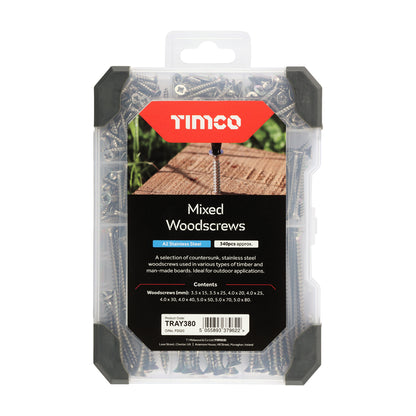 TIMCO Countersunk Woodscrews Mixed Tray - A2 Stainless Steel - 340 pcs