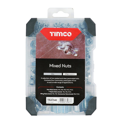 TIMCO Nuts Mixed Tray - Zinc - 243 pcs