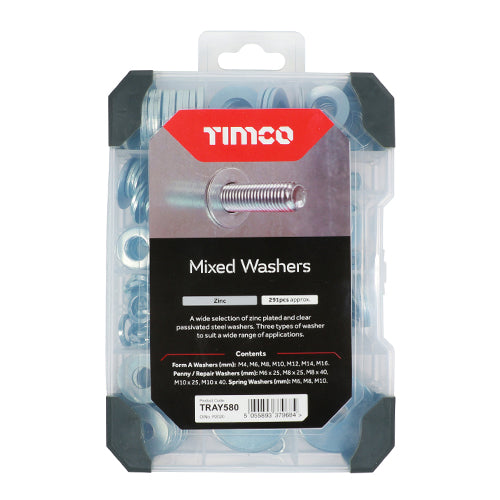 TIMCO Washers Mixed Tray - Zinc - 291 pcs