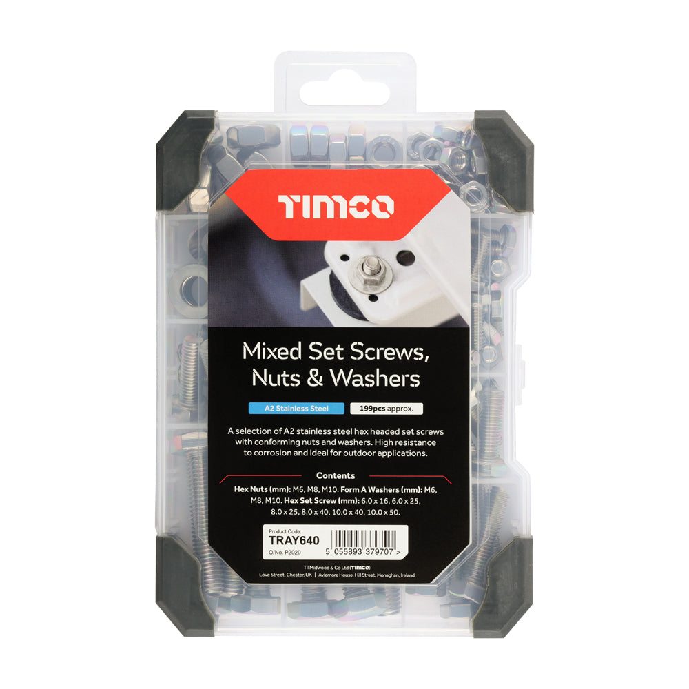 TIMCO Set Screws Nuts Washers Mixed Tray – A2 Stainless Steel - 199 pcs