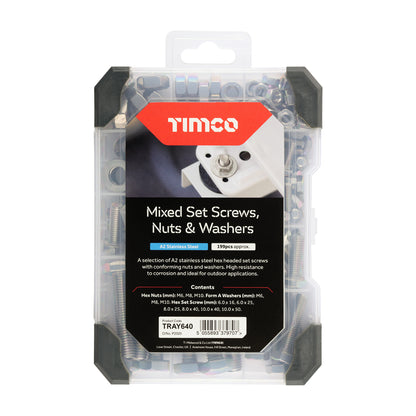 TIMCO Set Screws Nuts Washers Mixed Tray – A2 Stainless Steel - 199 pcs