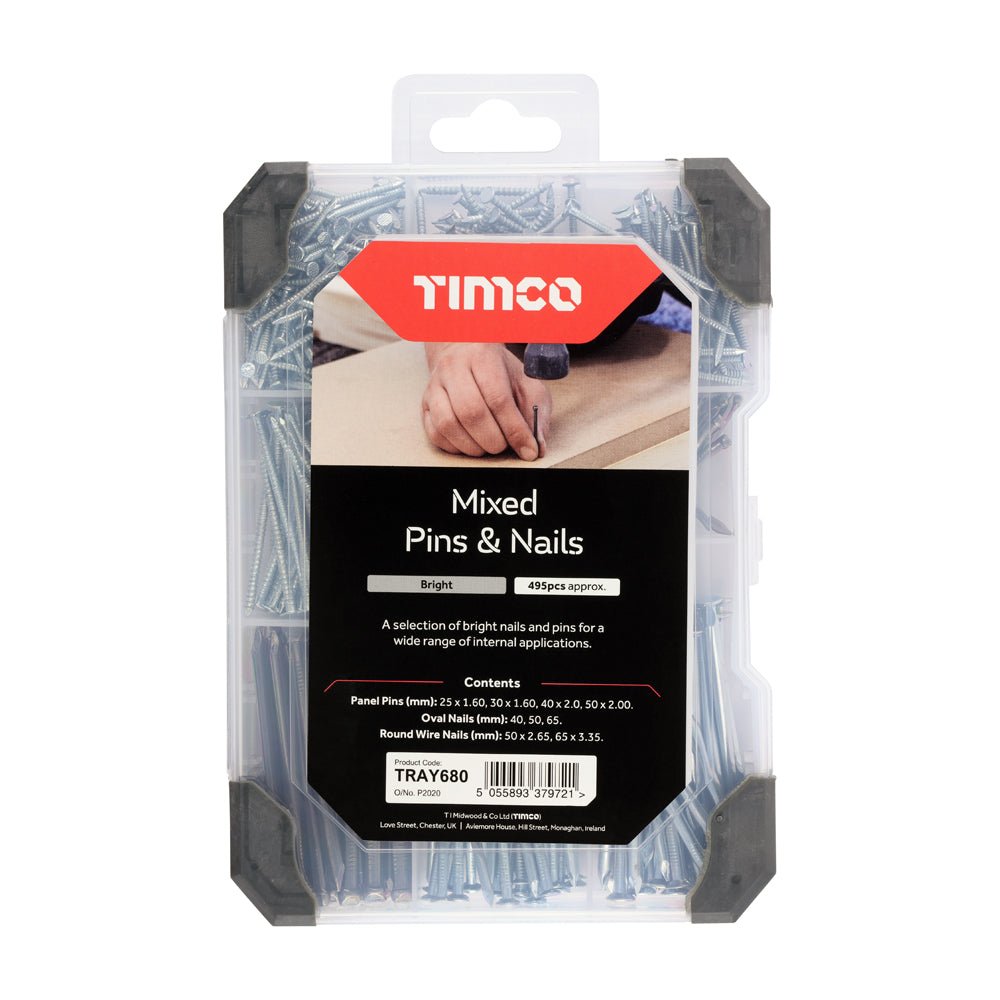 TIMCO Pins & Nails Mixed Tray - Bright - 495 pcs