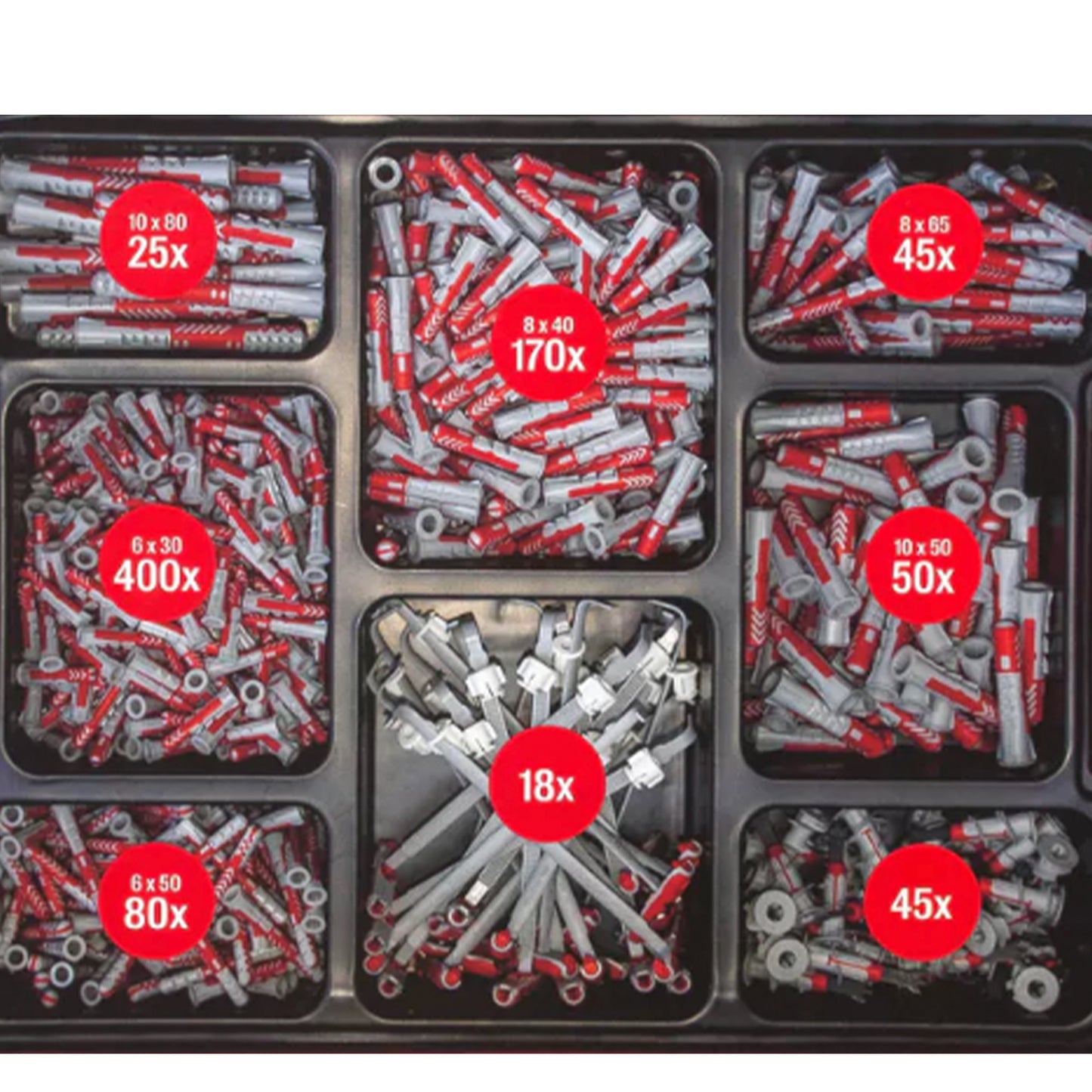 FISCHER L-BOXX BUNDLE - 1700 pcs PowerFast II PZ screws + 833 pcs DuoLine plugs + 32 pcs bit set