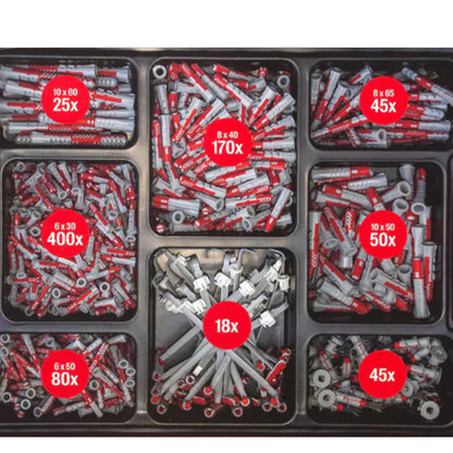 FISCHER L-BOXX BUNDLE - 1700 pcs PowerFast II PZ screws + 833 pcs DuoLine plugs + 32 pcs bit set