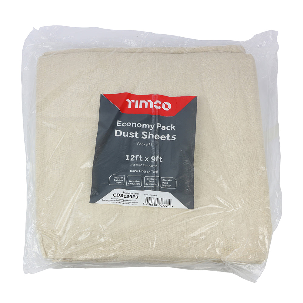 TIMCO Cotton Twill Dust Sheet - 3 pieces