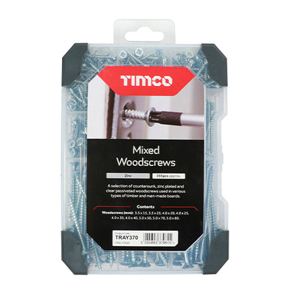 TIMCO Countersunk Woodscrews Mixed Tray - Silver - 340 pcs