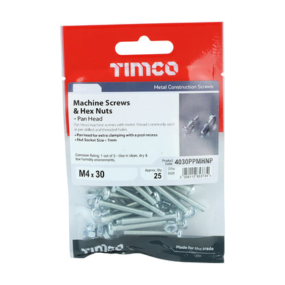 TIMCO Machine Pan Head Screws & Hex Nut Silver