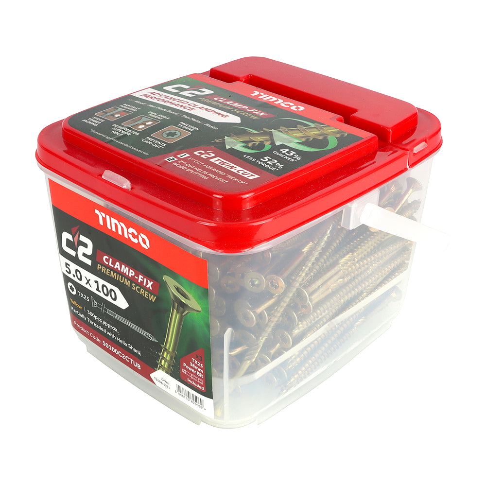 TIMCO C2 Clamp-Fix Multi-Purpose Premium Countersunk Gold Woodscrews - TUB